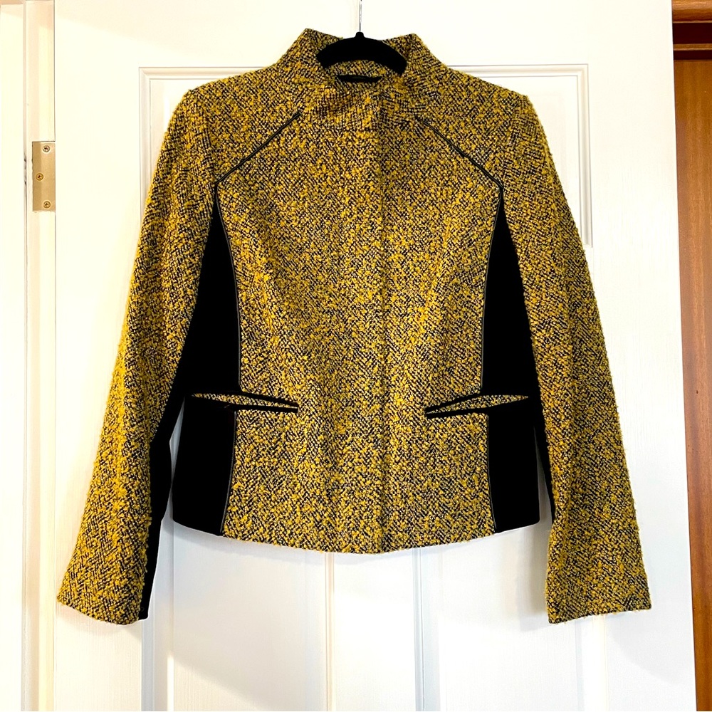 Textured Yellow Tweed Blazer with Black Side Panels